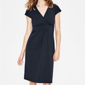 Boden Casual Jersey Wrap Dress Black Short Sleeve V-Neck Babydoll Size 6